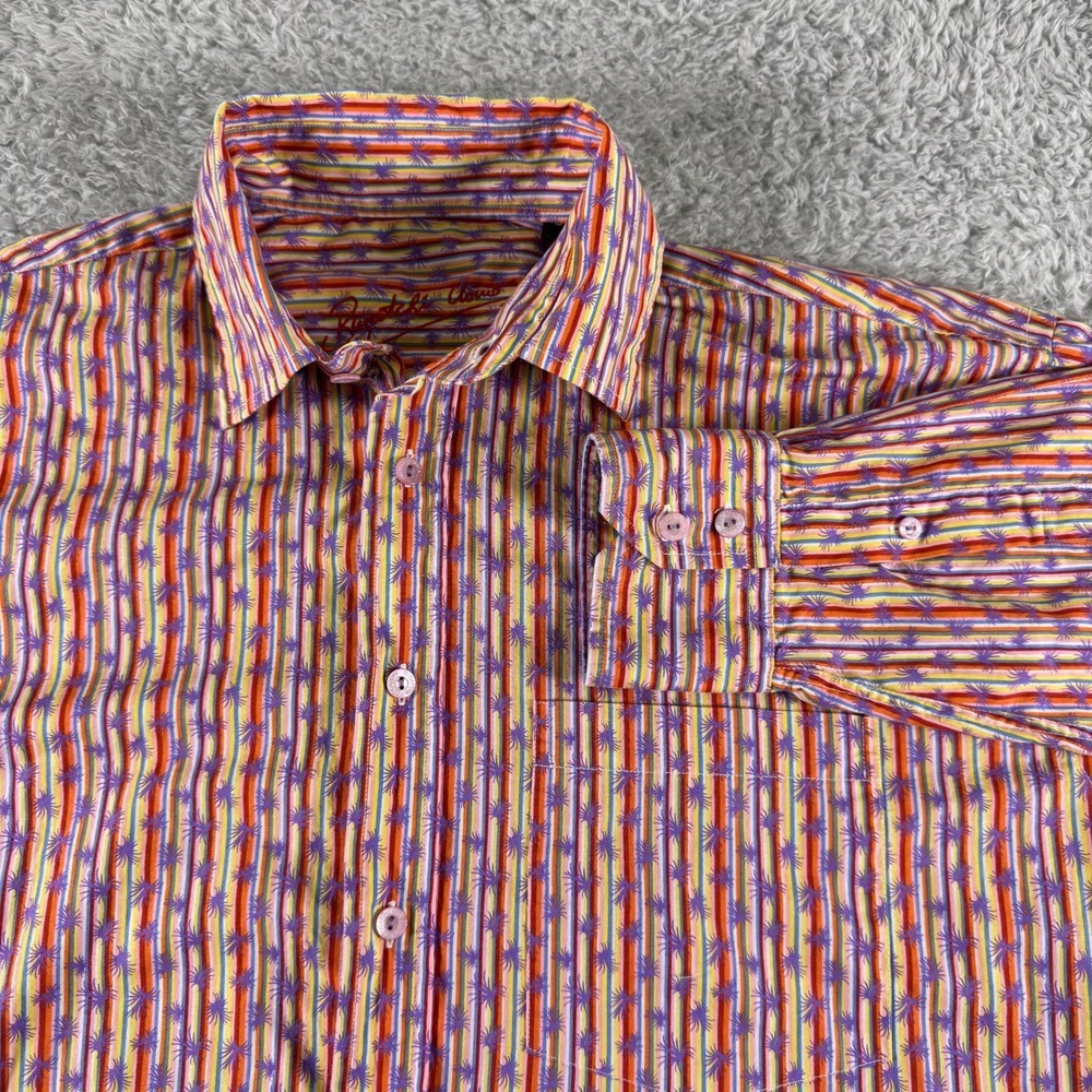 Bugatchi Uomo Mens Button Down Shirt Multicolor Stripe Starburst Cotton M